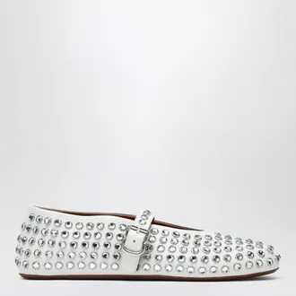 Alaia White leather ballerina with crystals