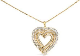 House of Brilliance 14K Yellow Gold Plated Silver 1/4 Cttw Diamond Composite Heart Pendant Necklace at Nordstrom