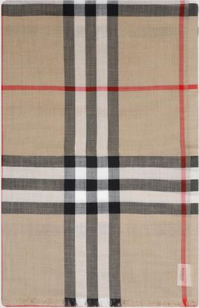Burberry Beige Wool And Silk Check Scarf