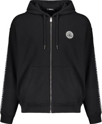Versace Logo Patch Zip Hoodie - Heren - Vesten met rits - Zwart - 3XL - Katoen - Hoodies & sweatvesten