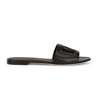 Dolce & Gabbana Kalfsleren Slippers met Uitgesneden Logo - Dames - Sandalen - Zwart - 37 EU - Leer - Schoenen