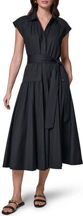DKNY Tie Waist Stretch Poplin Midi Dress in Black at Nordstrom, Size X-Small