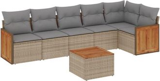 vidaXL Set Sof&aacute;s De Jard&iacute;n 7 Piezas Y Cojines Rat&aacute;n Sint&eacute;tico Beige Vidaxl