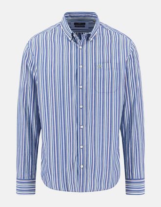 Fynch-Hatton Mens Colourful Poplin Stripe Button Down Shirt Harbour Blue - Size: 40/Regular