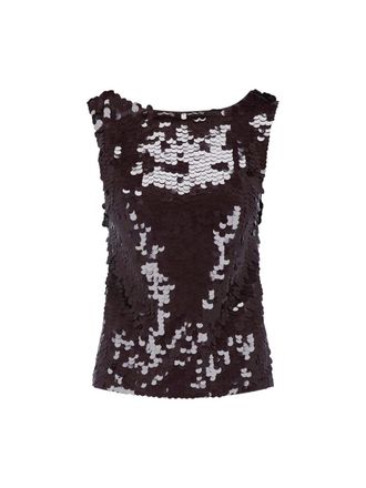 P.A.R.O.S.H. Sequined Brown Sleeveless Top with Cut-out Detail