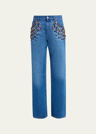 Stella McCartney Crystal Embellished Straight-Leg Jeans