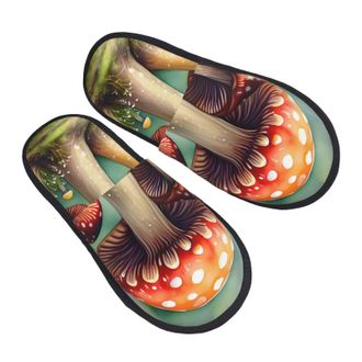 Generic kurue Japanese Painting mushroom Plush Plush Indoor Slippers Warm, House Slippers for Guests Winter Comfort Wear, Black, 5