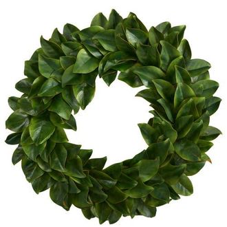 Nearly Natural 30-in Magnolia Artificial Wreath in Green at Nordstrom