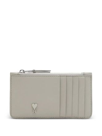 Ami zipped coeur leather cardholder - unisex - Cotton/Polyester/Calf Leather - OS - Grey