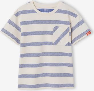 Vertbaudet Jungen T-Shirt aus Waffelpikee wei&szlig; gestreift