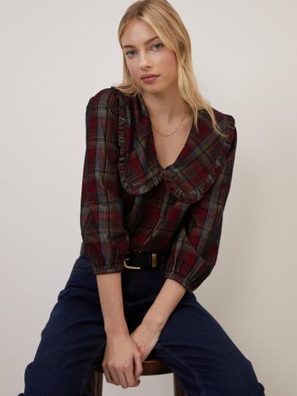 Nobody's Child Burgundy Tartan Cord Peter Pan Collar Emmie Blouse