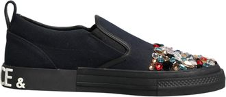 Dolce & Gabbana Blue Canvas Embellished Slip On Men Sneakers Mens Shoes