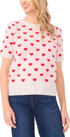 CeCe by Cynthia Steffe Heart Short Sleeve Crewneck Sweater in Jazz Club at Nordstrom, Size X-Small