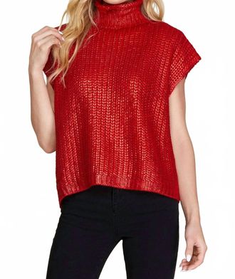 She + Sky Metallic Foil Sweater Top In Red