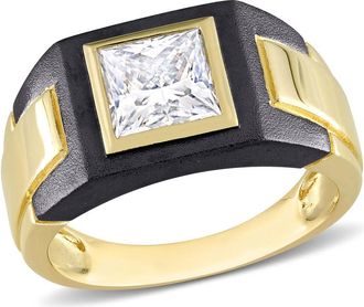 Amour 2 CT TW Moissanite Solitaire Mens Ring In 2-Tone Sterling Silver with Yellow Gold & Black Rhodium Plating