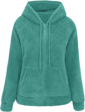 Generic Fleece Jacket Women UK Orange Fluffy Teddy Coat Thick Plush Cardigan with Pocket Sherpa Lined Winter Fuzzy Jackets Coats Warm Full Zip up Warm Overcoa