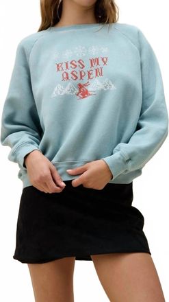 Daydreamer Kiss My Aspen Shrunken Raglan Sweatshirt In Blue