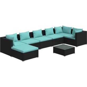 vidaXL 8 Pcs Garden Lounge Set Con Vime Pe Negro