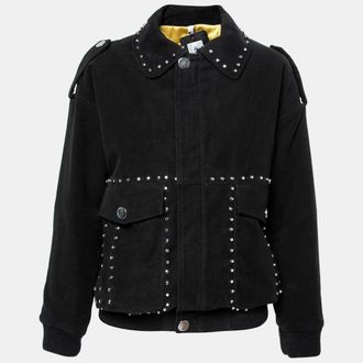 Faith Connexion Black Suede Studded Oversized Bomber Jacket