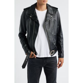 Schott NYC Leather Motorcycle Jacket in Black at Nordstrom, Size X-Large