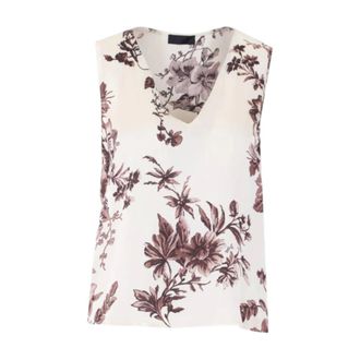 Liu Jo Sleeveless Tops, female, White, Size: XL Viscose Satin Floral Top