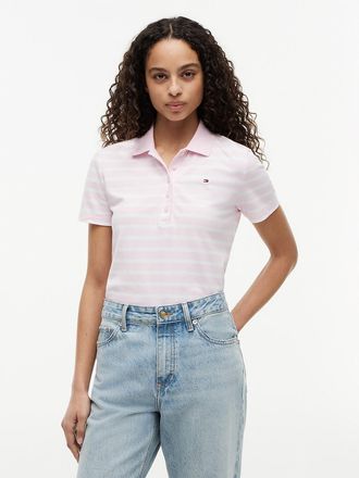 Tommy Hilfiger Womens Classic Fit Striped Stretch Pique Polo - Pink - XXL