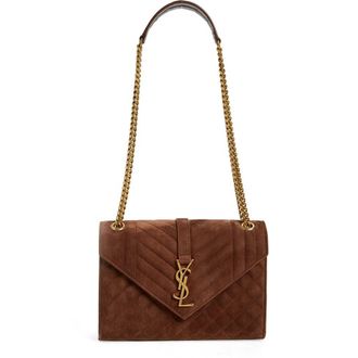Saint Laurent Medium Envelope Suede Crossbody Bag in Brown Coffee at Nordstrom