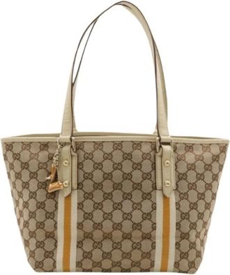 Gucci Pre-owned Tote Bags, female, Brown, Size: ONE SIZE Pre-owned Vintage GG Canvas Shoulder Tote