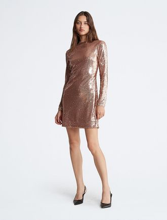 Calvin Klein Womens Sequin Mini Dress - Metallic - 10