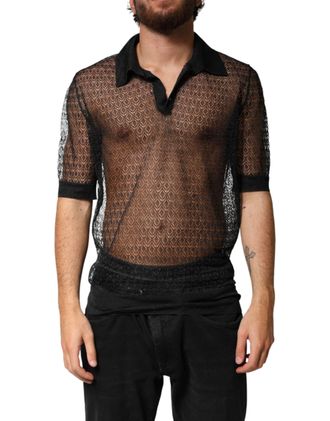 Dolce & Gabbana Mens Black Sheer Short Sleeves Casual Polo Top 03+pa+pp
