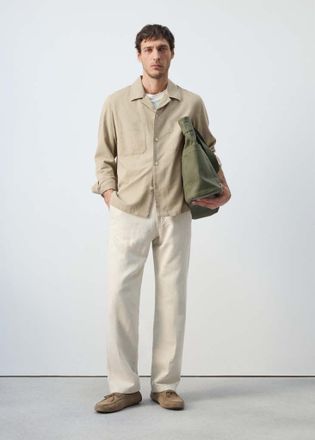 Mango Sovracamicia cotone collo bowling beige - Uomo - XL - MANGO MAN