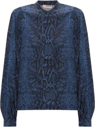 Twinset Cr&ecirc;pe de Chine Python Print Blouse - Dames - Blouses - Blauw - XL - Overhemden