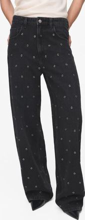 Mango Grommet Barrel Jeans in Black Denim at Nordstrom, Size 8
