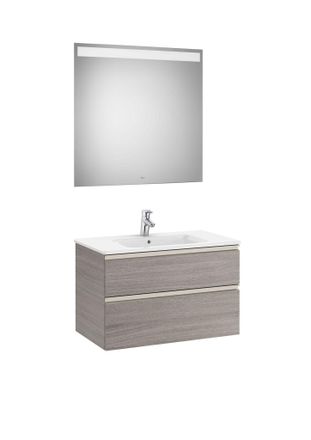 Roca Pack Mueble Base De 2 Cajones + Lavabo Central + Espejo Led The Gap - Roca Color: Roble City Texturizado