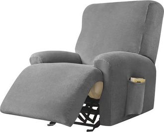 No Brand Funda De Terciopelo Suave Para Sill&oacute;n Reclinable, 4 Piezas, Antideslizante, Con Bolsillo Lateral, Lavable, Para Proteger Los Muebles - Gris Oscuro