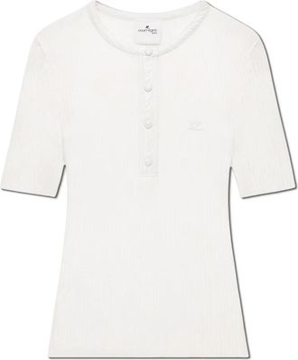 Courr&egrave;ges Heritage Rib Knit Top - Dames - T-shirts - Wit - M - Leer - Tops