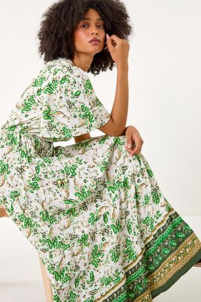 Roman Floral Border Tiered Maxi Dress