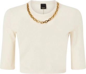 Pinko Kimberly Maglia Costina Crepe - Dames - T-shirts - Beige - S - Katoen - Tops