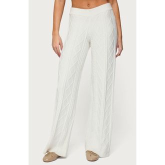 Edikted Louise Cable Knit Straight Leg Pants in White at Nordstrom, Size X-Small