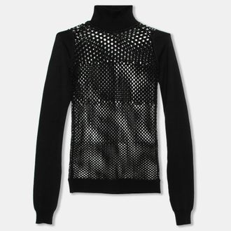 Jean Paul Gaultier Black Patterned Open Knit Long Sleeve Sweater