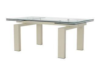 Vente-Unique Mesa de comedor extensible - Cristal templado y metal biege - Transparente - 8 a 10 cubiertos - LUBANA