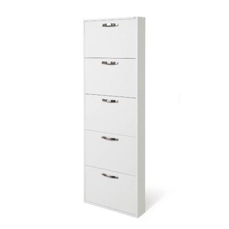 OEM Scarpiera Slim Bianco Frassinato In Legno Nobilitato 5 Ribalte Cm 180x65x15