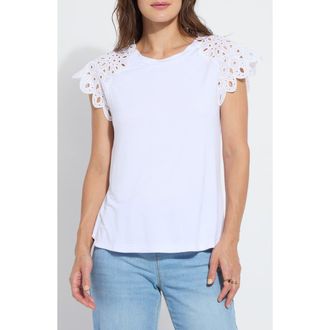 Lyss&eacute; Katarina Eyelet Cap Sleeve T-Shirt in White at Nordstrom Rack, Size X-Small