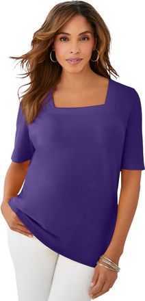 Jessica London Stretch Cotton Square Neck Tee in Midnight Violet at Nordstrom, Size 12