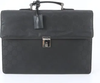 Gucci Black Leather Nylon Briefcase (Pre-Owned)