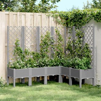 Berkfield Home Garden Planter with Trellis Light Grey 160x120x142 cm PP | Size: 160 x 120 x 142 cm