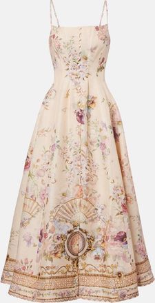 Camilla Printed linen and silk midi dress