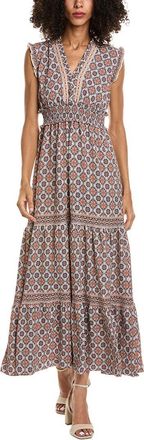 Max Studio V-Neck Smocked Waist Tiered Maxi Dress