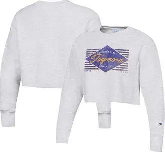 Champion Womens Champion Heather Gray LSU Tigers Reverse Weave Cropped Pullover Sweatshirt at Nordstrom, Size X-Large