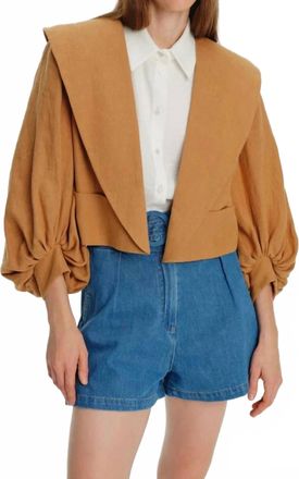 Exquise Linen Jacket With Sleeve And Collar Details In Camel